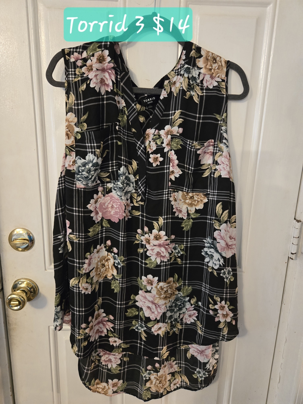 torrid Black Floral Plaid Sleeveless Tunic